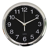 Quartz Wall Clock 30cm Black, Chrome Trim